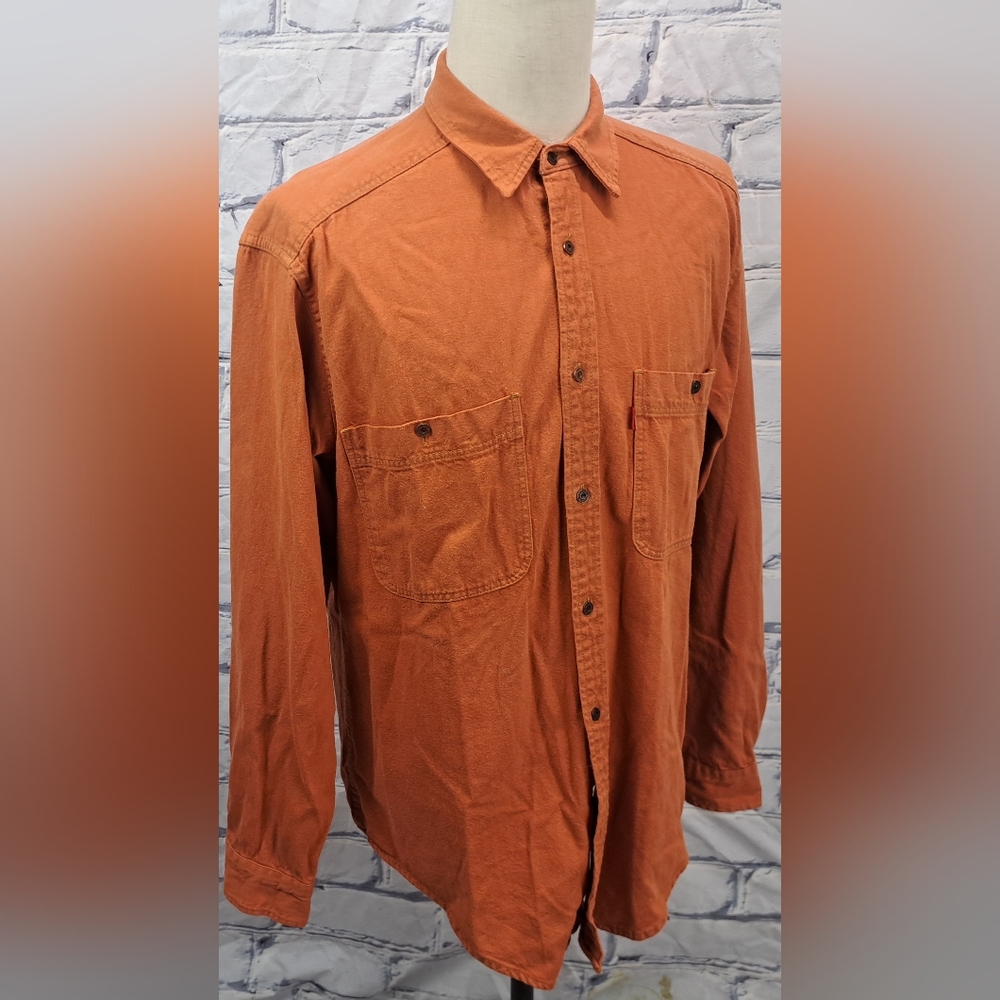 Levi's Men's Vintage 90s Denim Shirt Orange Button Down Size Large - Picture 2 of 16